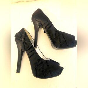 Playboy Black Elegant Black Peep-Toe Heels, size 6.5